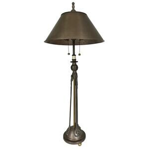 Vintage Bronze & Copper Table Lamp Art Deco Metal Shade Tall Oriental Accent